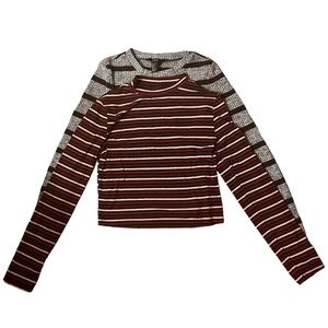 Ribbed striped mock neck tops